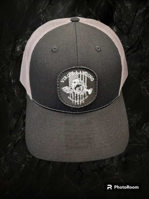 black and charcoal patch hat